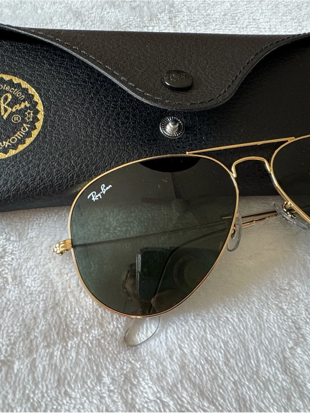 Ray-Ban Gold Frame Sunglasses with Green Lenses
